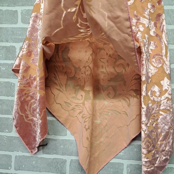 Sunclo Scarf Velvet Pink Floral Satin Semi Sheer Big Square Bandana 44 X 44 Inch - Picture 9 of 9